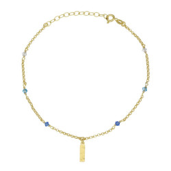Gold-plated anklet with blue in rectangle shape