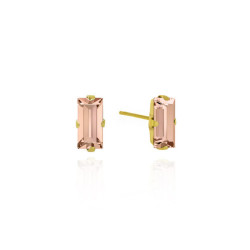 Macedonia rectangle light peach earrings in gold plating