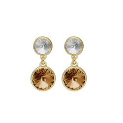 Basic XS double crystal crystal and light topaz dangle earrings in gold plating