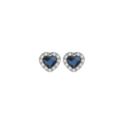 Pendientes botón corazón azul elaborados en plata