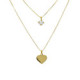 Layering heart crystal double necklace in gold plating