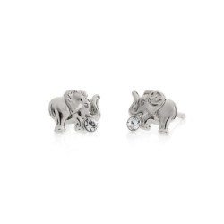 Pendientes pegados elefante color blanco elaborados en plata
