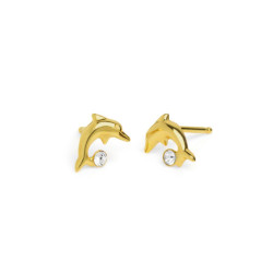 Kids gold-plated stud earrings with white in dolphin shape