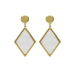 Soulquest gold-plated long earrings with nacar in diamond shape