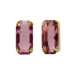 Inspire gold-plated stud earrings with pink crystal in rectangle shape
