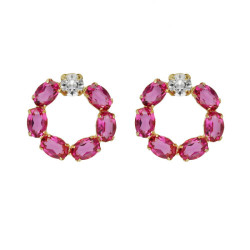 Harmony gold-plated short earrings with pink crystal in circle shape
