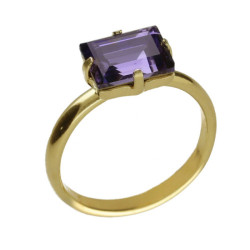 Serenity gold-plated adjustable ring with purple crystal in rectangle shape