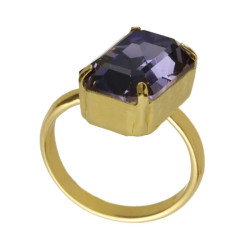 Balance gold-plated adjustable ring with purple crystal in rectangle shape