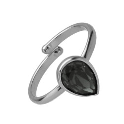 Fullness sterling silver adjustable ring with grey crystal in tear shape