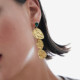 Fullness gold-plated long earrings with green crystal in texture shape cover