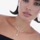 Purpose gold-plated long necklace with white crystal in marquise shape cover