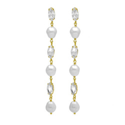 Pendientes largos cristal marquesa y perla color blanco bañados en oro