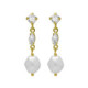 Purpose gold-plated short earrings with white crystal in marquise shape and pearl image