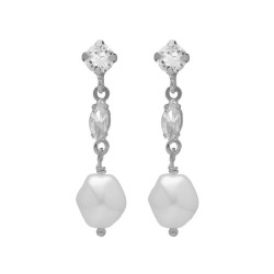 Purpose sterling silver short earrings with white crystal in marquise shape and pearl