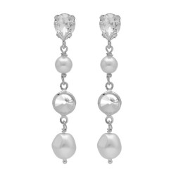 Pendientes largos perla y cristal elaborados en plata