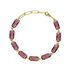 Inspire gold-plated adjustable bracelet with pink crystal in rectangle shape