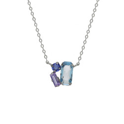 Inspire sterling silver short necklace with blue crystal in rectangle shape