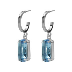 Inspire sterling silver hoop earrings with blue crystal in rectangle shape
