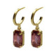Inspire gold-plated hoop earrings with pink crystal in rectangle shape image