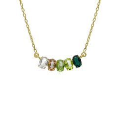 Harmony gold-plated short necklace with green crystal in oval shape