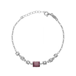 Serenity sterling silver adjustable bracelet with pink crystal in rectangle shape