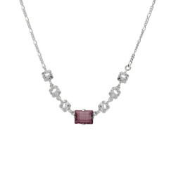 Serenity sterling silver short necklace with pink crystal in rectangle shape