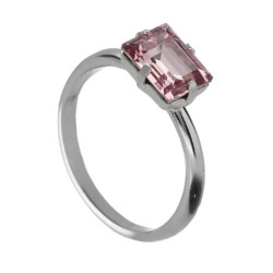 Serenity sterling silver adjustable ring with pink crystal in rectangle shape