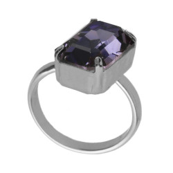 Balance sterling silver adjustable ring with purple crystal in rectangle shape
