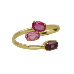 Harmony gold-plated adjustable ring with purple crystal in oval shape