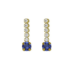 Shine gold-plated short earrings with blue crystal in waterfall shape