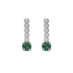 Shine sterling silver short earrings with green crystal in waterfall shape