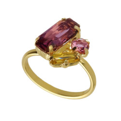 Inspire gold-plated adjustable ring with crystal in rectangle shape