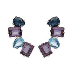 Balance sterling silver short earrings with purple crystal