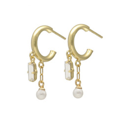 Charlotte pearl crystal hoop earrings in gold plating