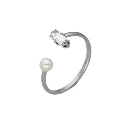 Anillo ajustable perla blanco elaborado en plata