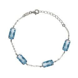 Inspire sterling silver adjustable bracelet with blue crystal in rectangle shape