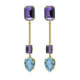 Balance gold-plated long earrings with purple crystal in rectangle shape