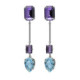 Balance sterling silver long earrings with purple crystal in rectangle shape