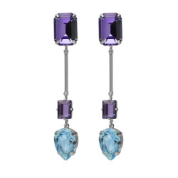Balance sterling silver long earrings with purple crystal in rectangle shape