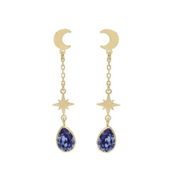 El Firmamento moon long denim blue earring in gold plating