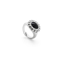 Etrusca round jet ring in silver