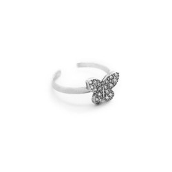 Kids sterling silver adjustable ring with white in butterfly shape