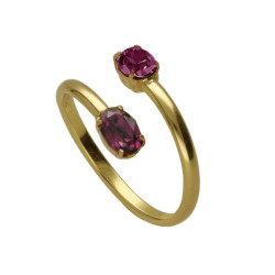 Cinnamon gold-plated doble ring with purple crystal in oval shape