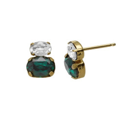 Cinnamon gold-plated stud earrings with green crystal in you&me shape