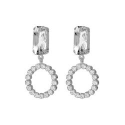 Ginger sterling silver long earrings with white crystal in circle shape