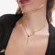 Cinnamon gold-plated short tie necklace with blue crystal in oval shape cover