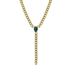 Cinnamon gold-plated short tie necklace with green crystal in oval shape