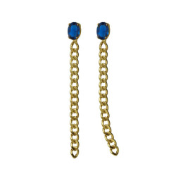 Cinnamon gold-plated long chain earrings with blue crystal in oval shape