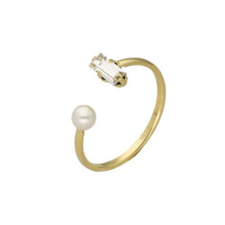 Anillo ajustable perla blanco bañado en oro