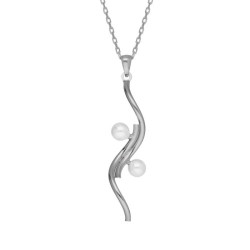 Milan rhodium-plated curve shape double pearls necklace